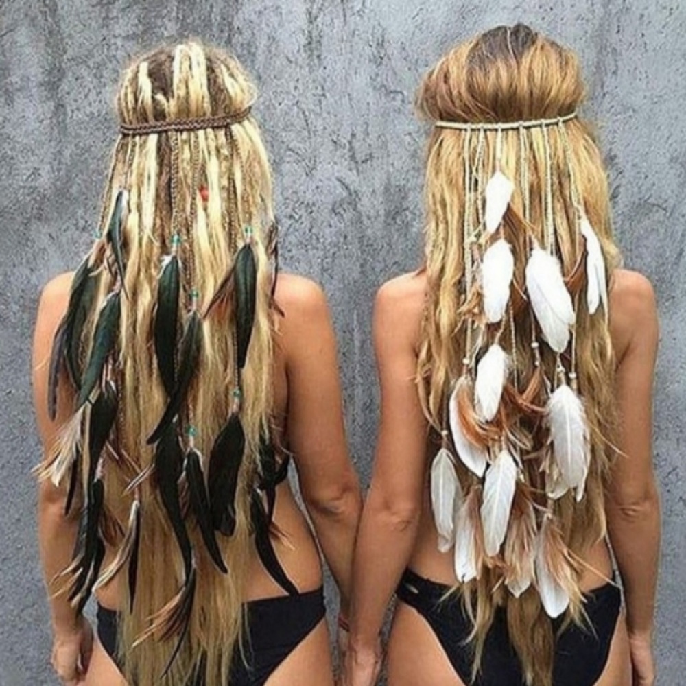 BOHO Headband w/feathers in white